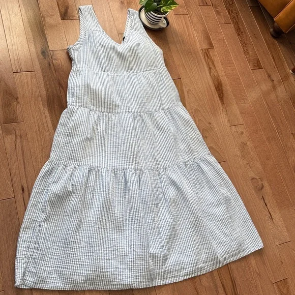 Quince 100% cotton striped gauze tiered maxi sundress dress M fully lined - Picture 3 of 8